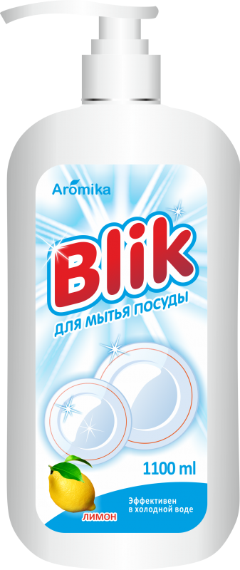 Средство для мытья посуды BLIK Лимон с дозатором, 1100 мл.