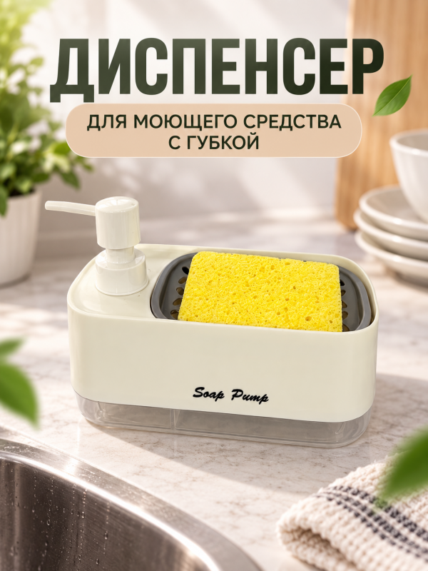 Диспенсер кухонный для моющего средства с губкой